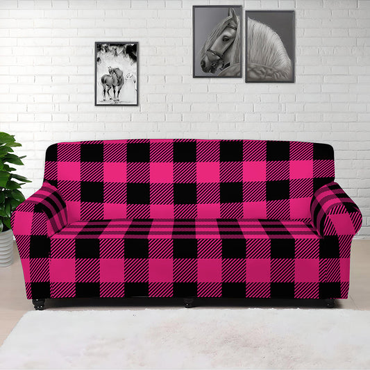 Pink And Black Buffalo Plaid Print Sofa Cover