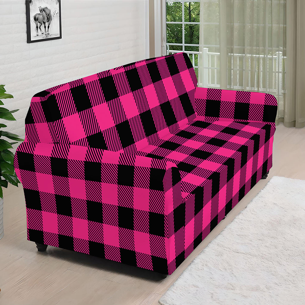 Pink And Black Buffalo Plaid Print Sofa Cover