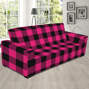 Pink And Black Buffalo Plaid Print Sofa Slipcover