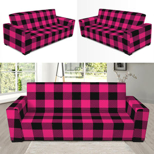 Pink And Black Buffalo Plaid Print Sofa Slipcover