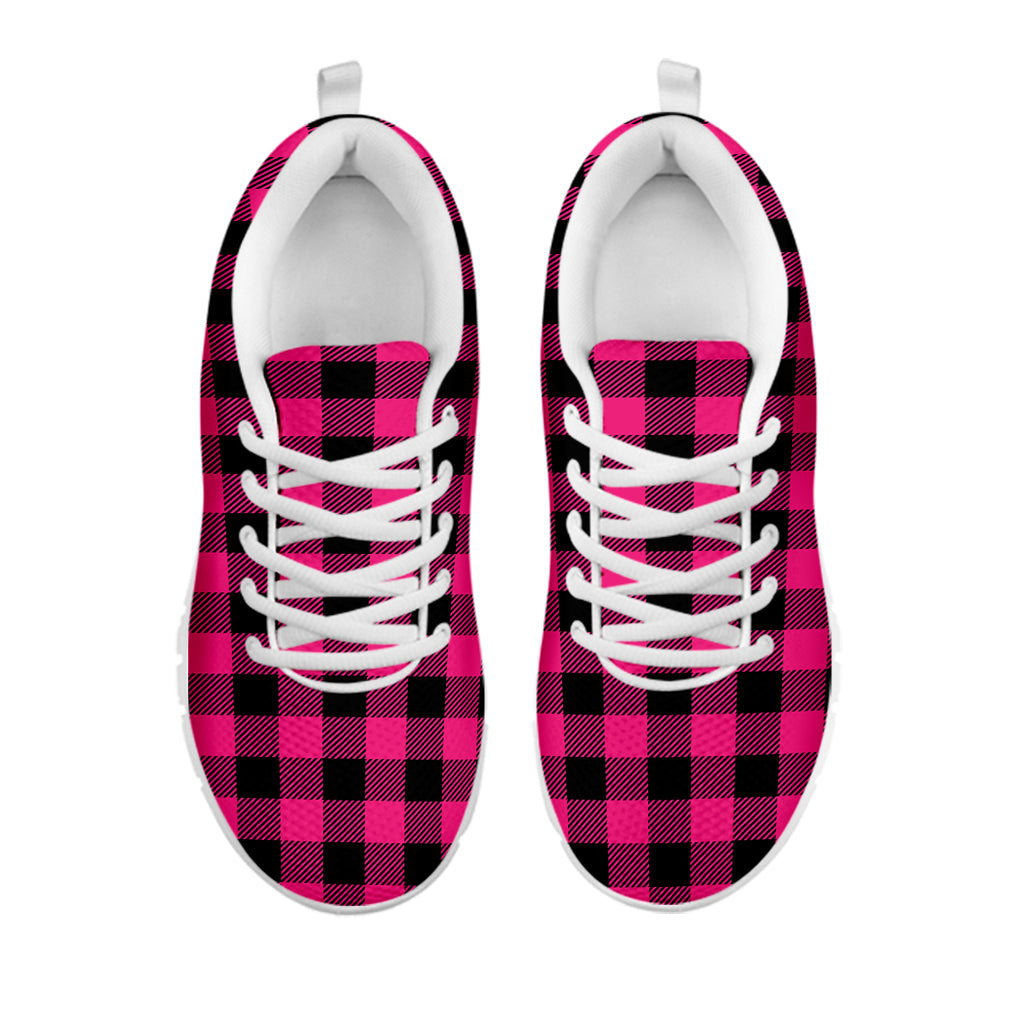 Pink And Black Buffalo Plaid Print White Sneakers