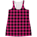 Pink And Black Buffalo Plaid Print Women's Racerback Tank Top