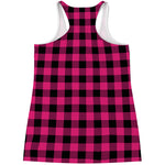 Pink And Black Buffalo Plaid Print Women's Racerback Tank Top