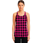 Pink And Black Buffalo Plaid Print Women's Racerback Tank Top