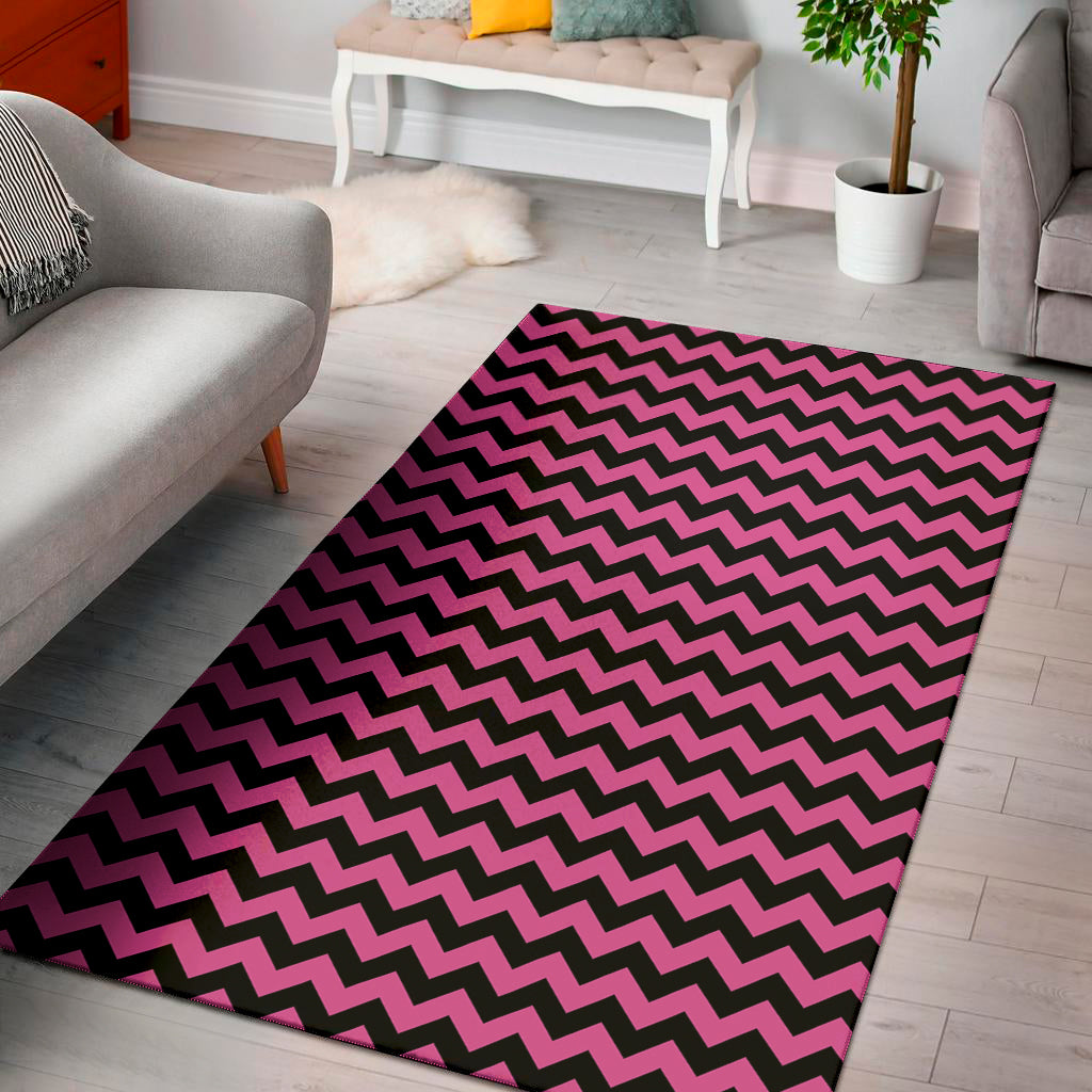 Pink And Black Chevron Pattern Print Area Rug
