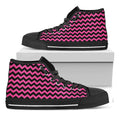 Pink And Black Chevron Pattern Print Black High Top Sneakers