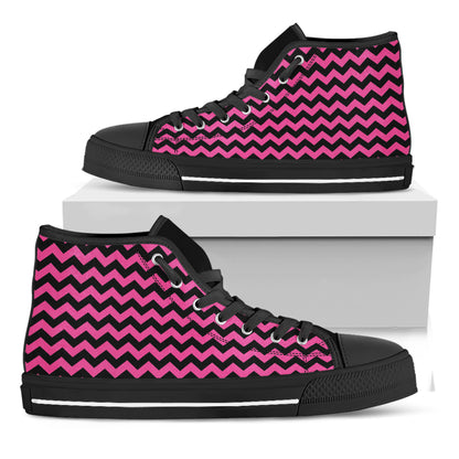 Pink And Black Chevron Pattern Print Black High Top Shoes