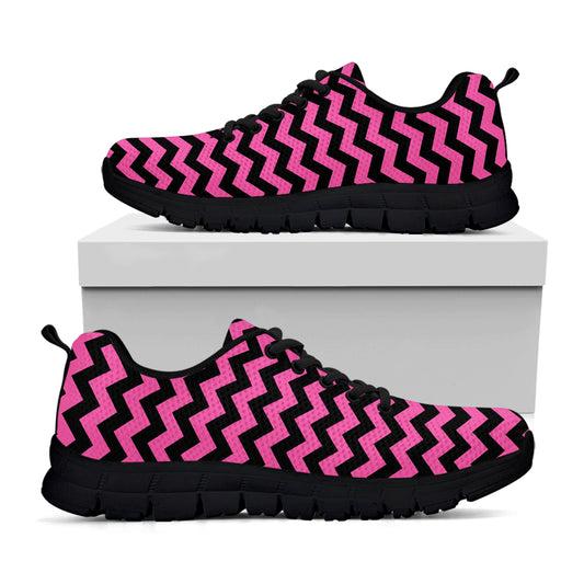 Pink And Black Chevron Pattern Print Black Sneakers