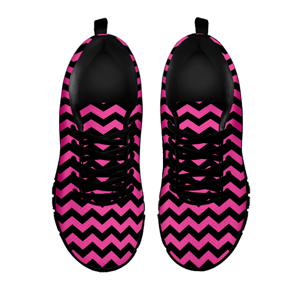 Pink And Black Chevron Pattern Print Black Sneakers