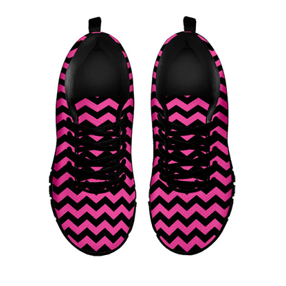 Pink And Black Chevron Pattern Print Black Sneakers