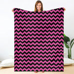 Pink And Black Chevron Pattern Print Blanket