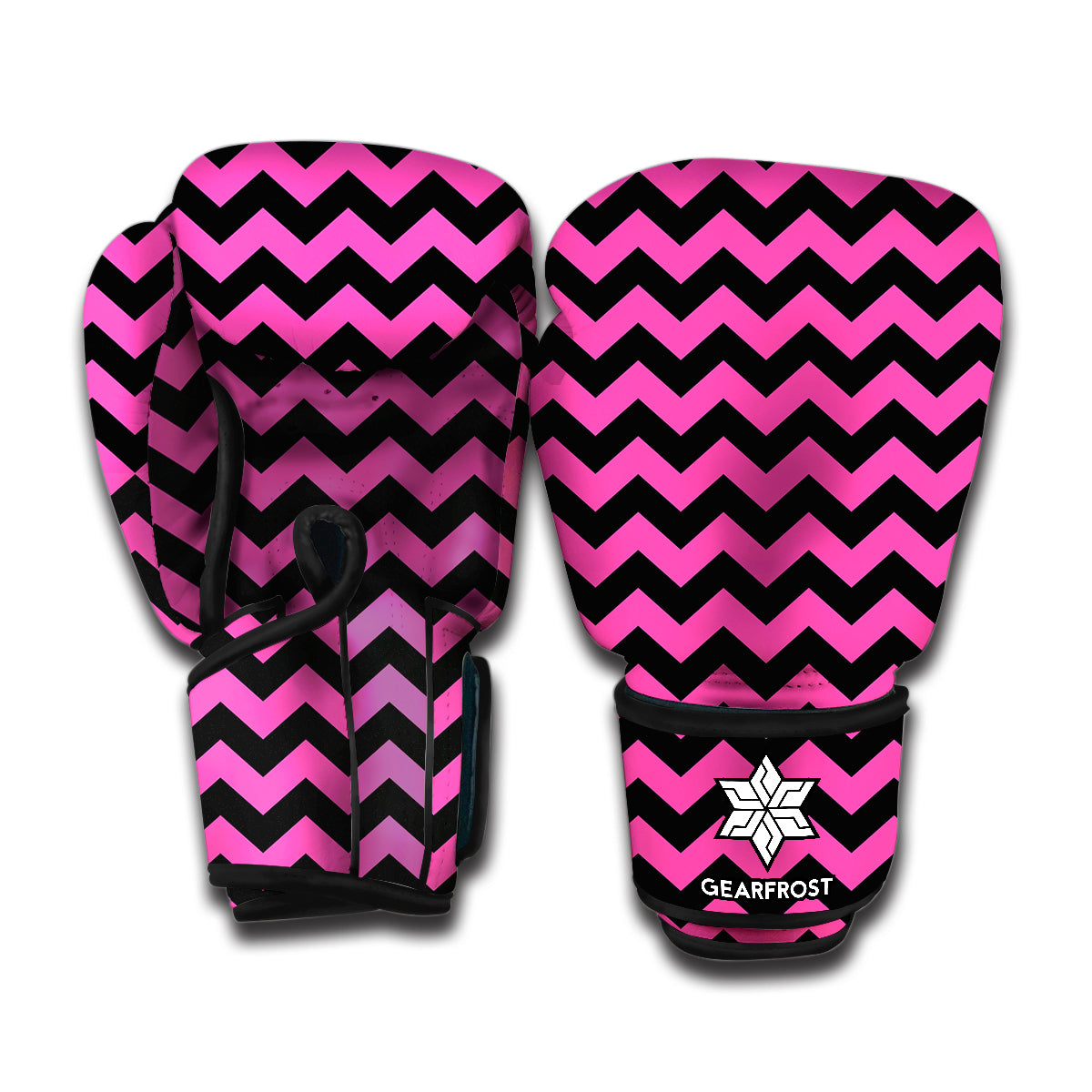Pink And Black Chevron Pattern Print Boxing Gloves