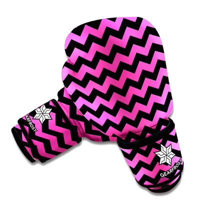 Pink And Black Chevron Pattern Print Boxing Gloves