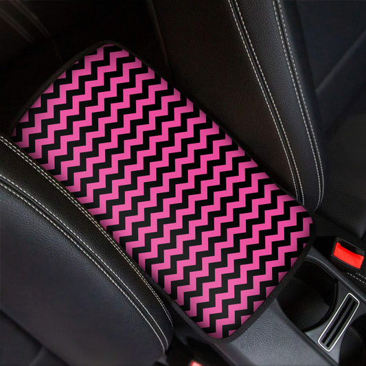 Pink And Black Chevron Pattern Print Car Center Console Cover
