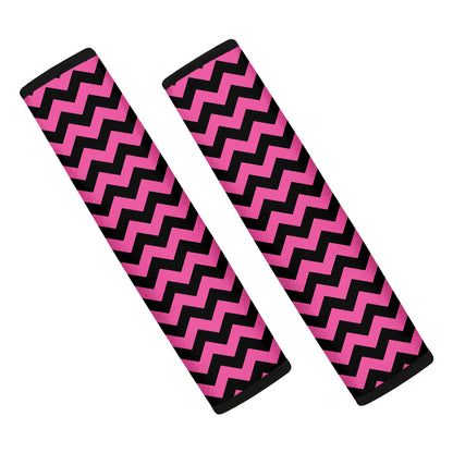 Pink And Black Chevron Pattern Print Car Seat Belt Covers