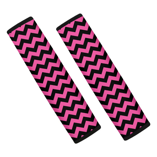 Pink And Black Chevron Pattern Print Car Seat Belt Covers