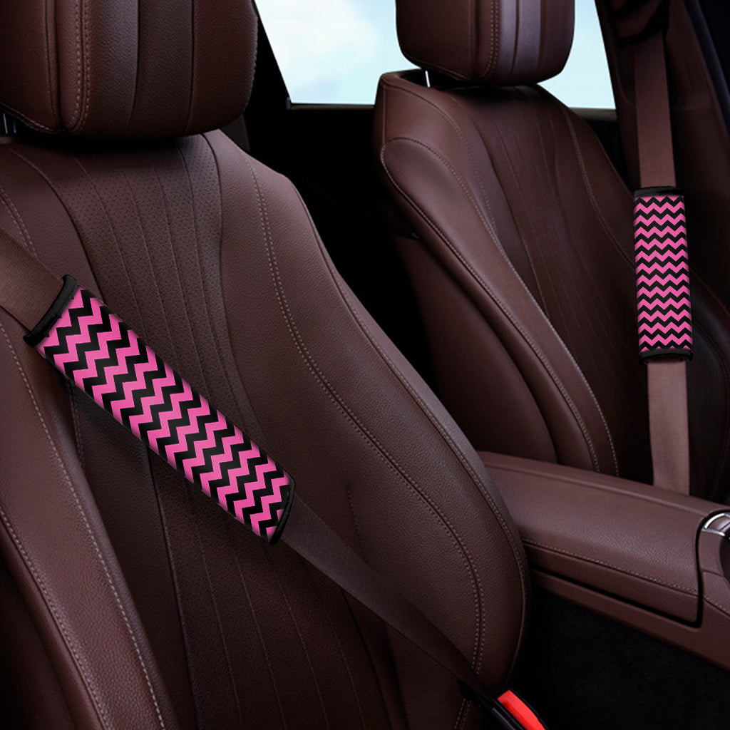 Pink And Black Chevron Pattern Print Car Seat Belt Covers