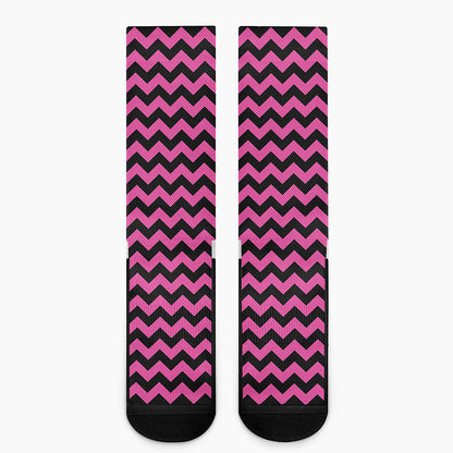 Pink And Black Chevron Pattern Print Crew Socks