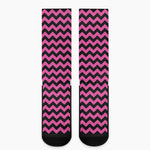 Pink And Black Chevron Pattern Print Crew Socks