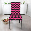 Pink And Black Chevron Pattern Print Dining Chair Slipcover