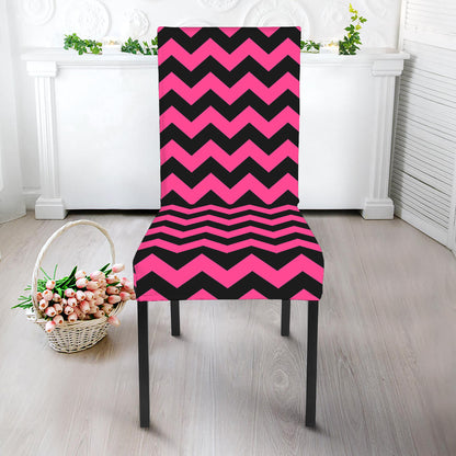 Pink And Black Chevron Pattern Print Dining Chair Slipcover
