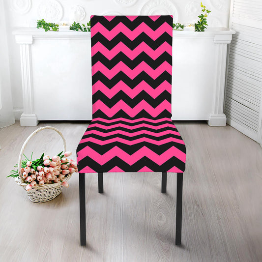 Pink And Black Chevron Pattern Print Dining Chair Slipcover