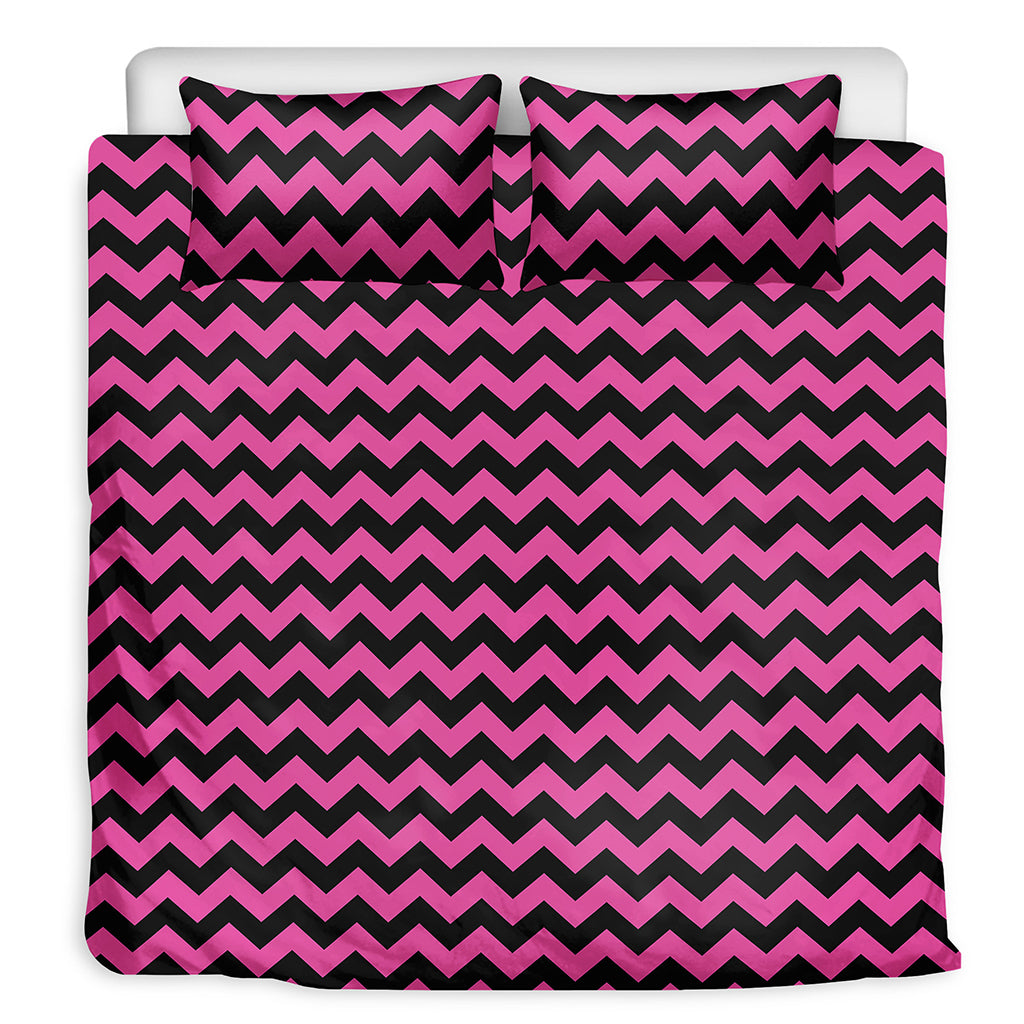 Pink And Black Chevron Pattern Print Duvet Cover Bedding Set