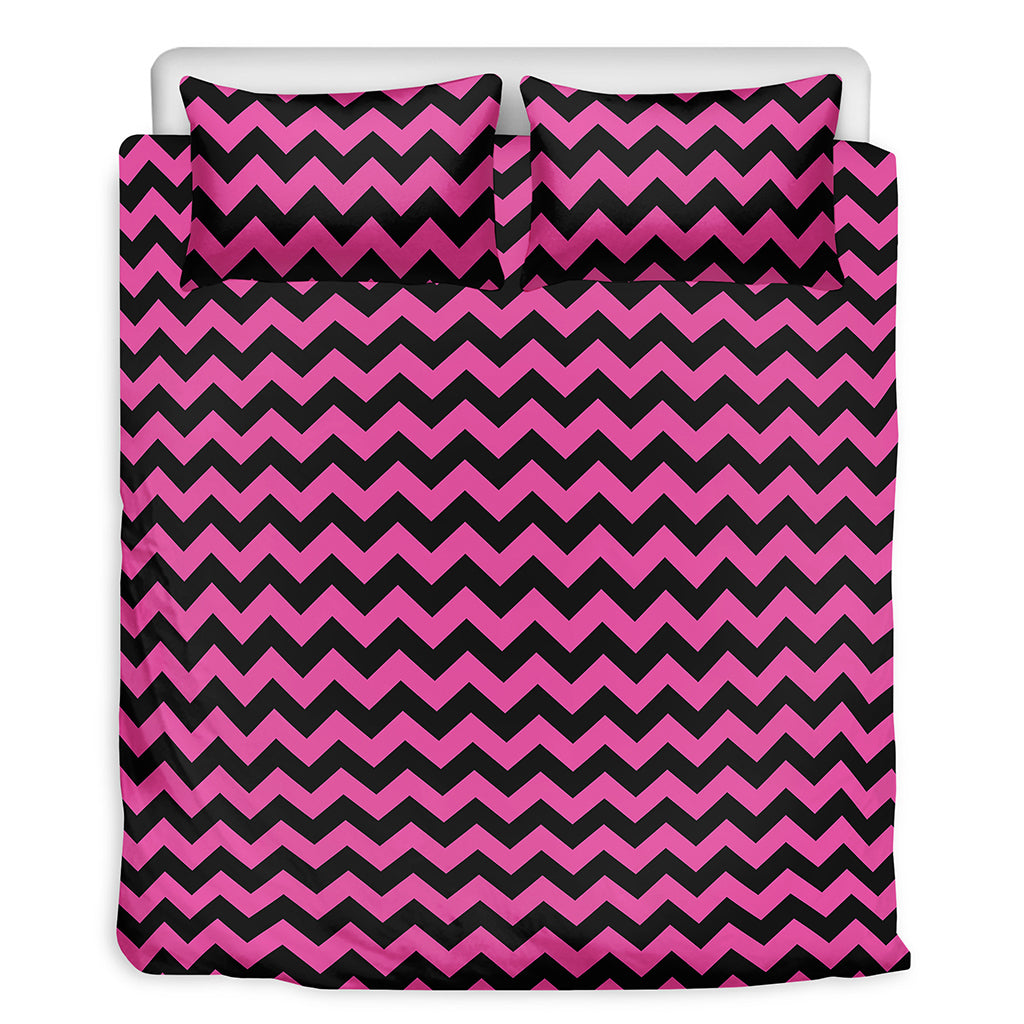 Pink And Black Chevron Pattern Print Duvet Cover Bedding Set