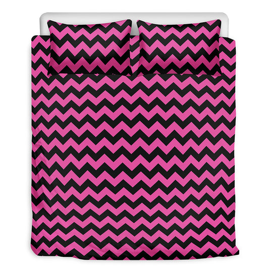 Pink And Black Chevron Pattern Print Duvet Cover Bedding Set