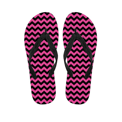 Pink And Black Chevron Pattern Print Flip Flops
