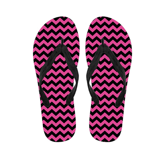 Pink And Black Chevron Pattern Print Flip Flops
