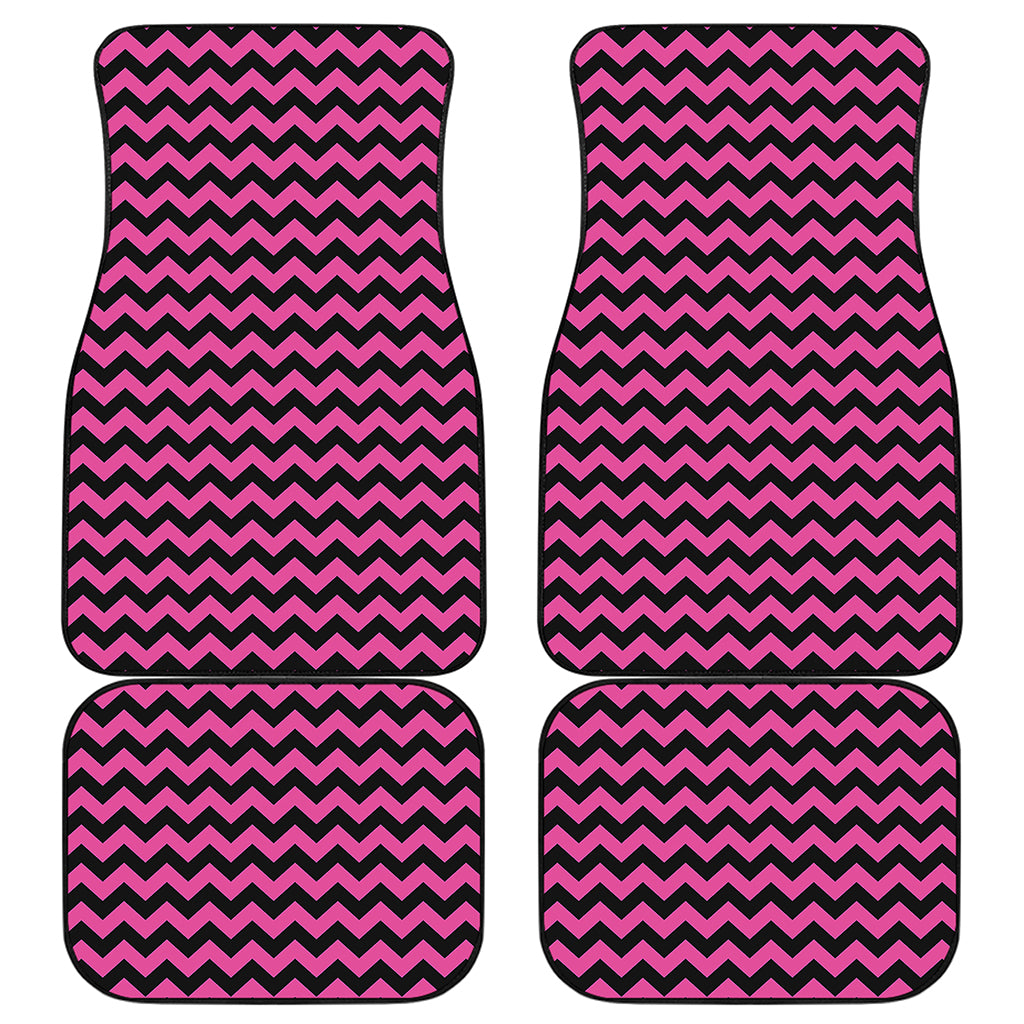 Pink And Black Chevron Pattern Print Front and Back Car Floor Mats