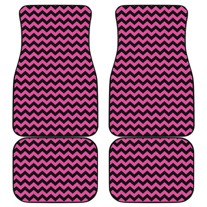 Pink And Black Chevron Pattern Print Front and Back Car Floor Mats