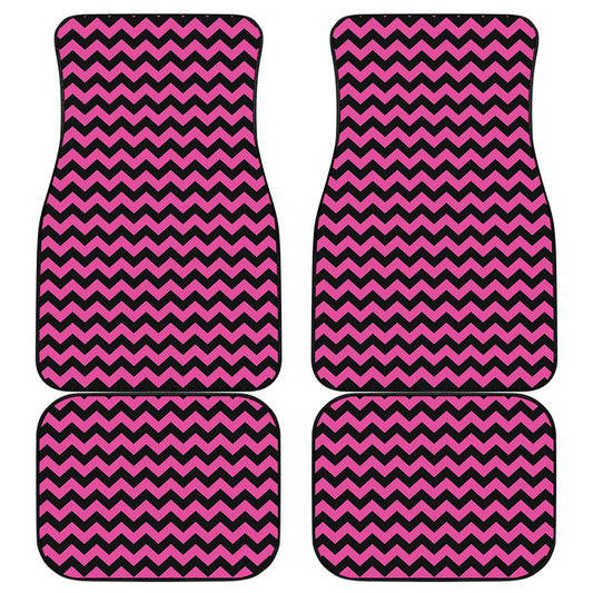 Pink And Black Chevron Pattern Print Front and Back Car Floor Mats