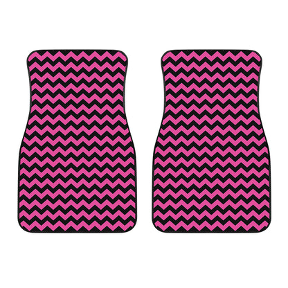 Pink And Black Chevron Pattern Print Front Car Floor Mats