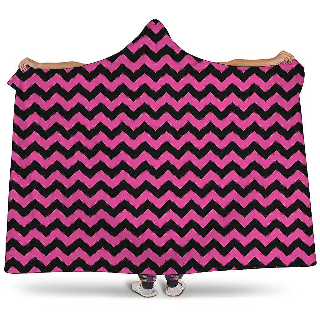 Pink And Black Chevron Pattern Print Hooded Blanket