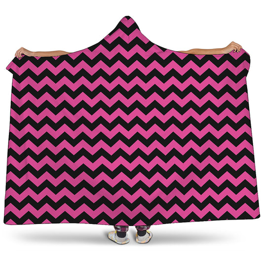Pink And Black Chevron Pattern Print Hooded Blanket