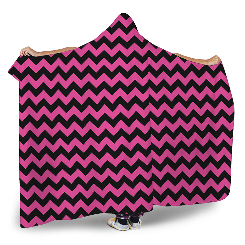 Pink And Black Chevron Pattern Print Hooded Blanket