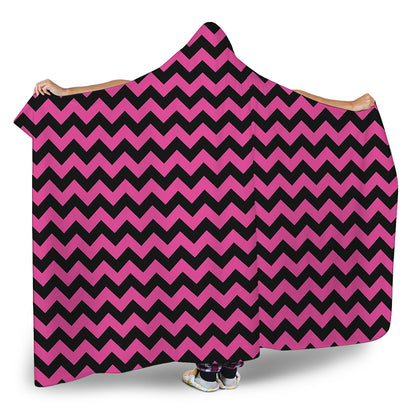 Pink And Black Chevron Pattern Print Hooded Blanket