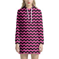 Pink And Black Chevron Pattern Print Pullover Hoodie Dress