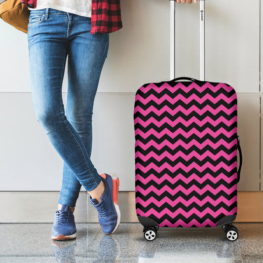Pink And Black Chevron Pattern Print Luggage Cover