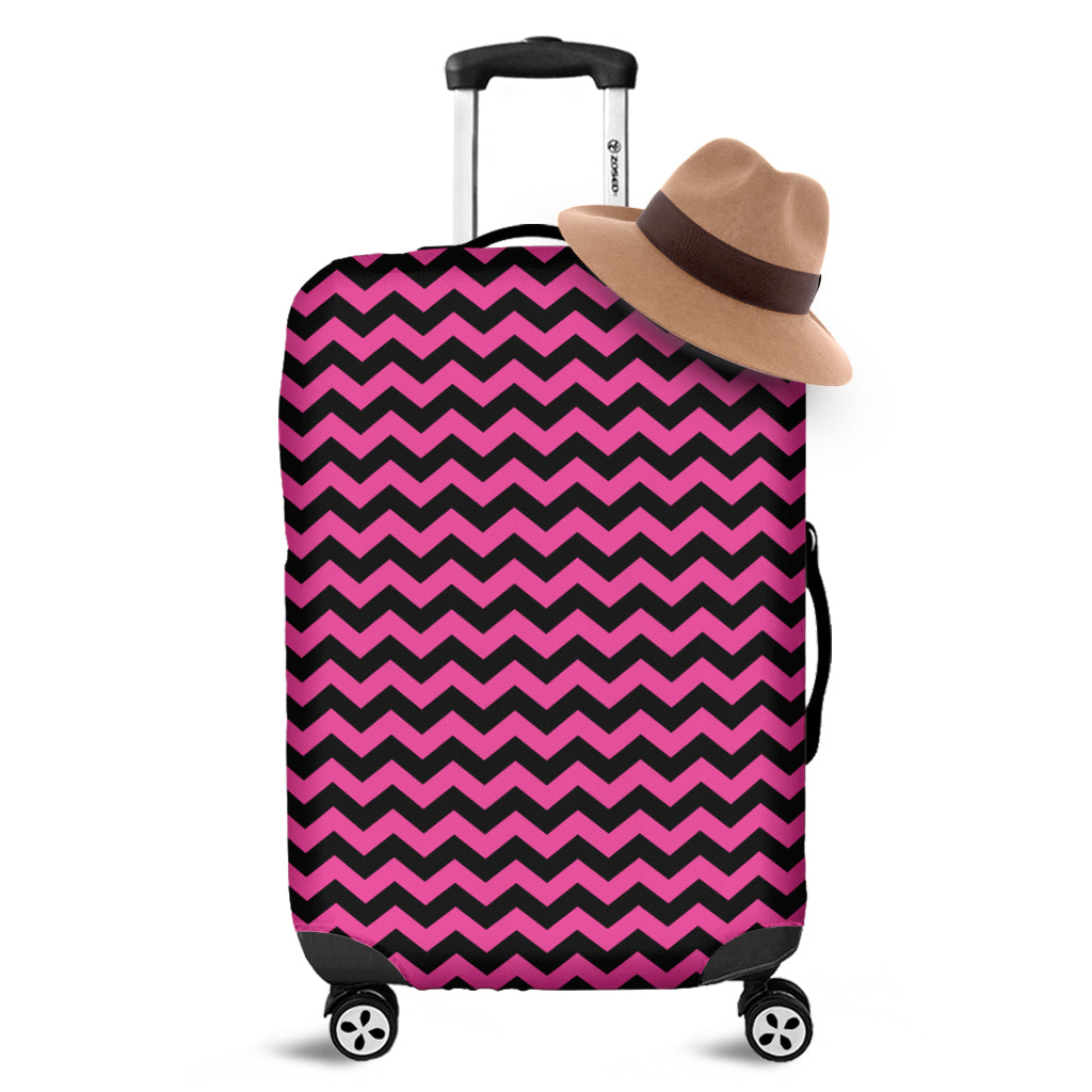 Pink And Black Chevron Pattern Print Luggage Cover