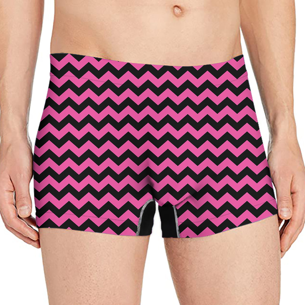 Pink And Black Chevron Pattern Print Men's Boxer Briefs