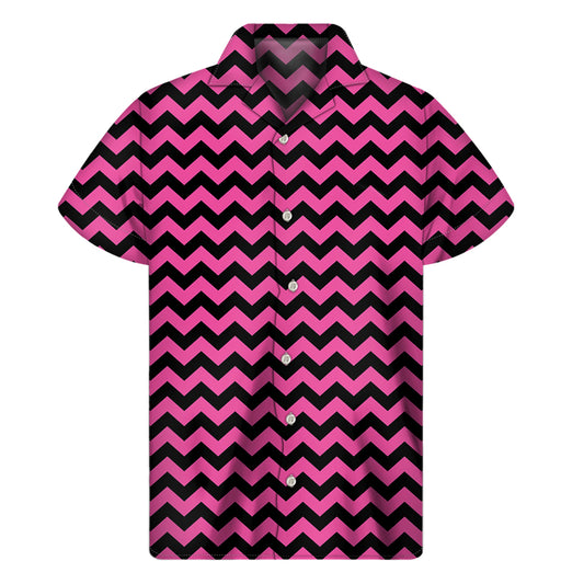 Pink And Black Chevron Pattern Print Men's Short Sleeve Shirt