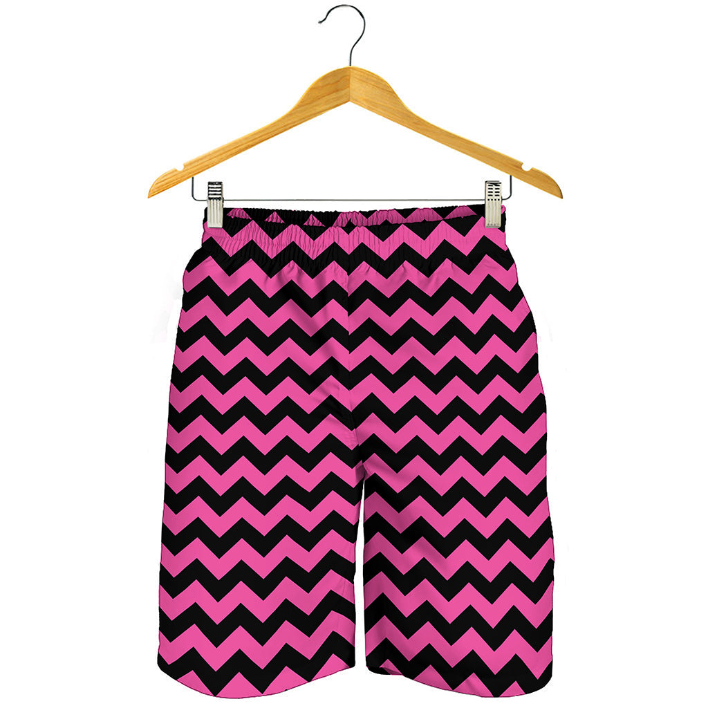 Pink And Black Chevron Pattern Print Men's Shorts