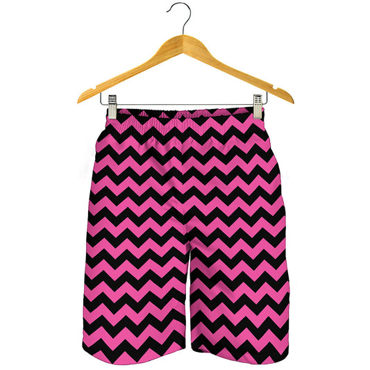Pink And Black Chevron Pattern Print Men's Shorts