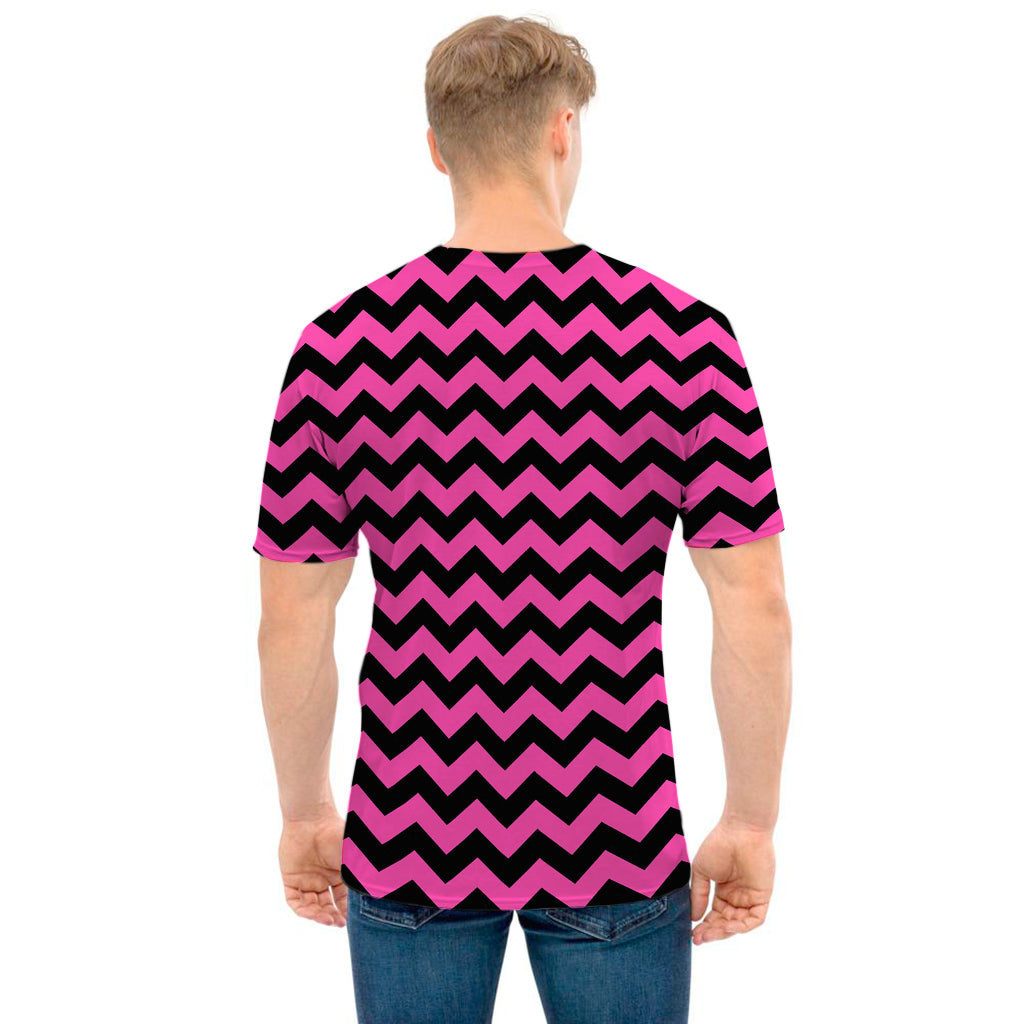 Pink And Black Chevron Pattern Print Men's T-Shirt