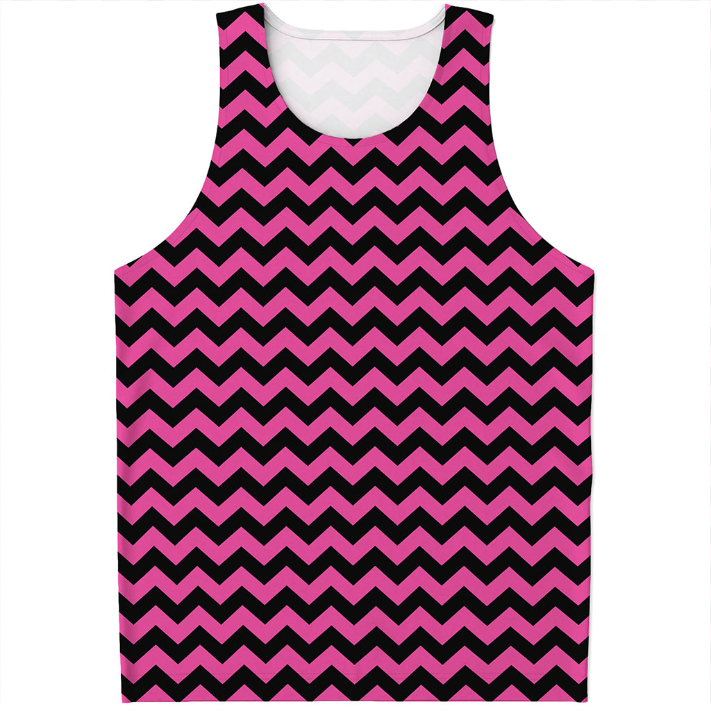 Pink And Black Chevron Pattern Print Men's Tank Top