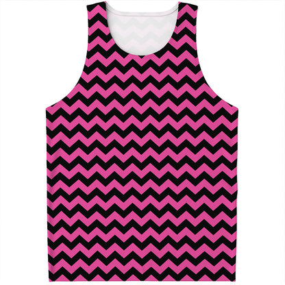 Pink And Black Chevron Pattern Print Men's Tank Top