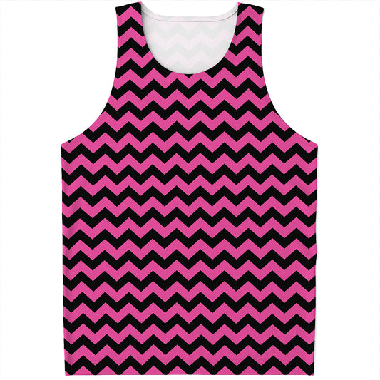 Pink And Black Chevron Pattern Print Men's Tank Top